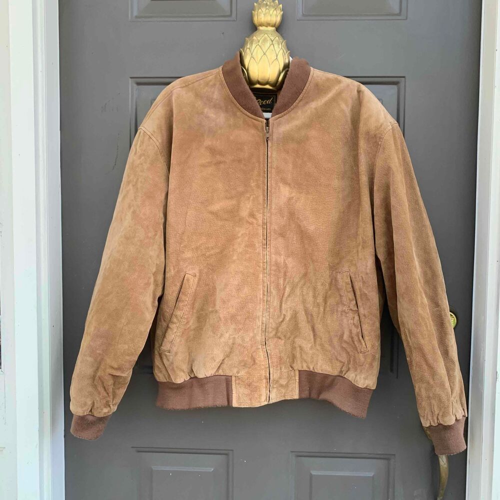 Vintage Reed Sportswear Camel Suede Bomber Jacket Vintage Ribbed Cuffs Hem Large